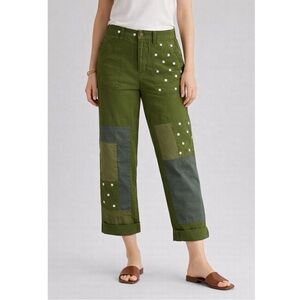 J Crew Patchwork Green Cuff Straight Pants